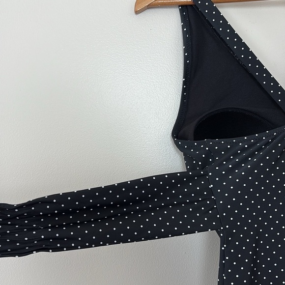 Motherhood Maternity Polka Dot Tie Front Criss Cross One Piece Swimsuit Black L - Picture 11 of 16